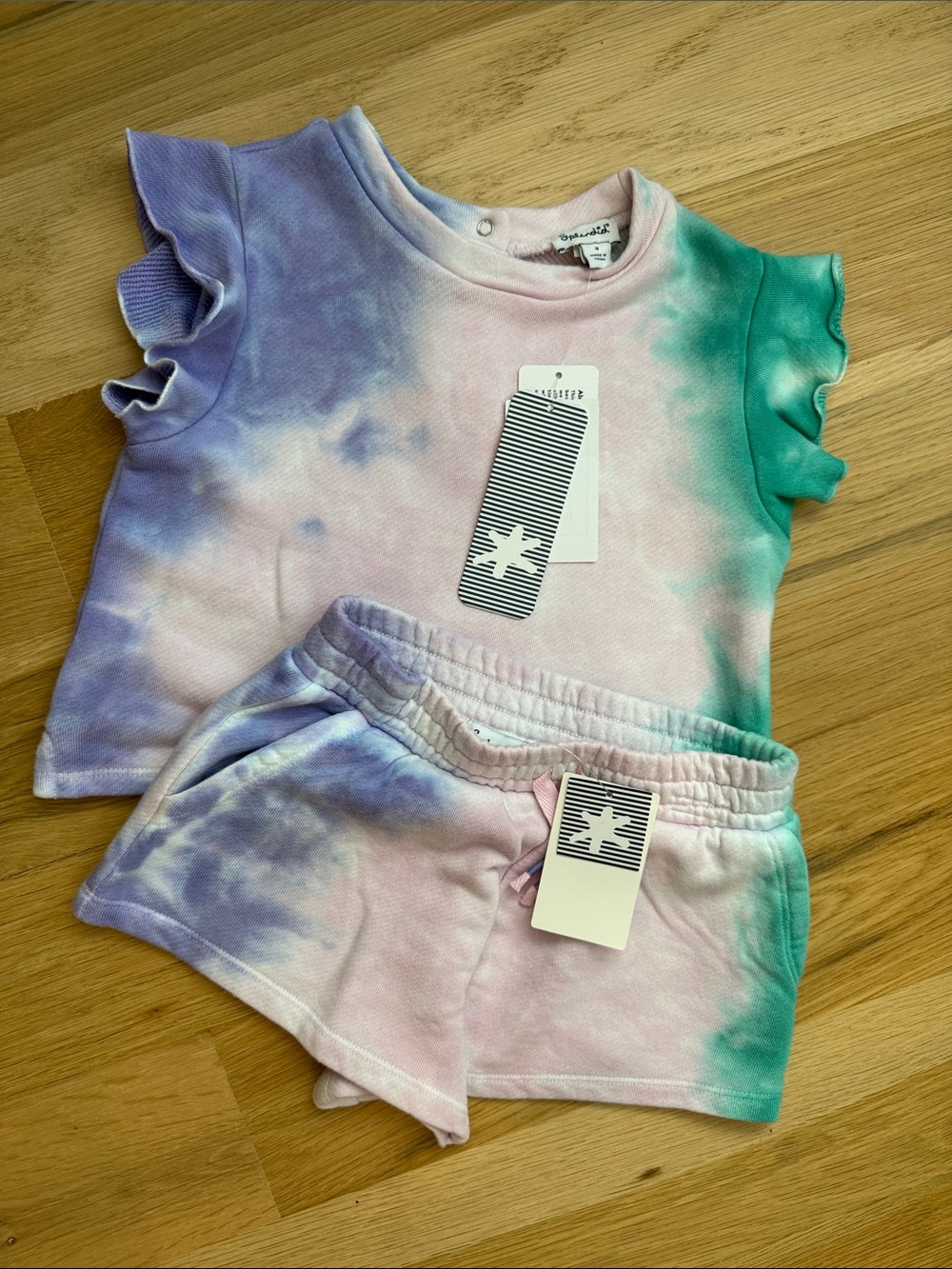 NWT  Splendid Tie-Dye Short Sleeve  Set - Purple/ Green 3T $64